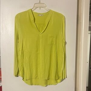 Pleione Anthropologie yellow collarless long sleeve blouse